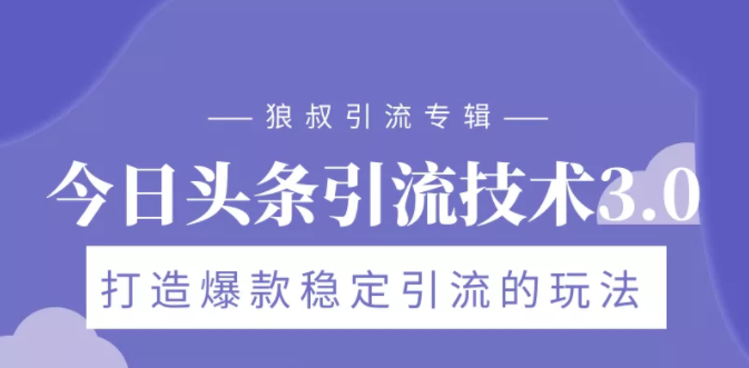 狼叔今日头条引流技术3.0，打造爆款稳定引流的玩法，VLOG引流技术-网创资源社