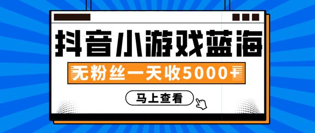 赚钱计划：抖音小游戏蓝海项目，无粉丝一天收入5000+-网创资源社