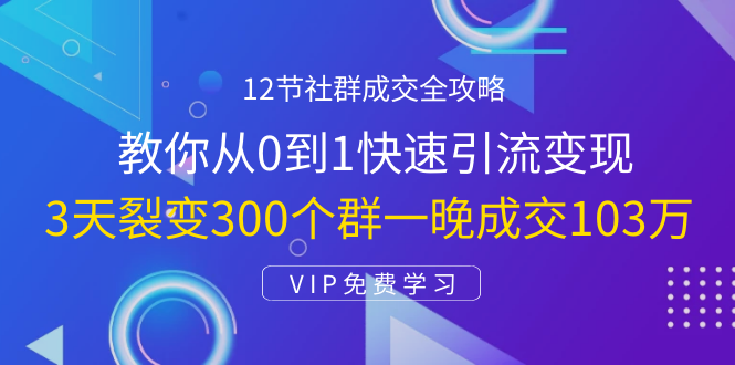 12节社群成交全攻略：从0到1快速引流变现，3天裂变300个群一晚成交103万-网创资源社