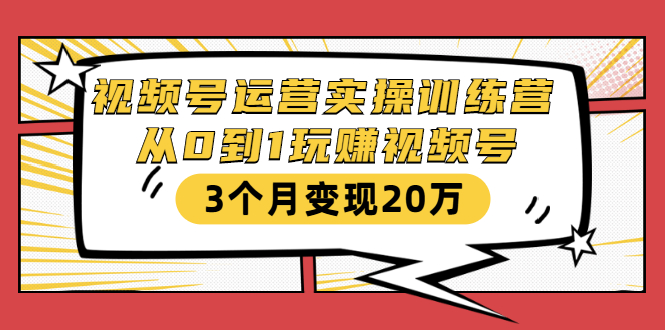 视频号运营实操训练营：从0到1玩赚视频号，3个月变现20万-网创资源社