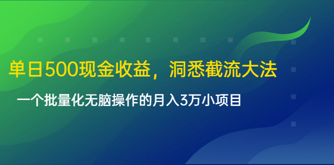 单日500现金收益，洞悉截流大法，一个批量化无脑操作的月入3万小项目-网创资源社