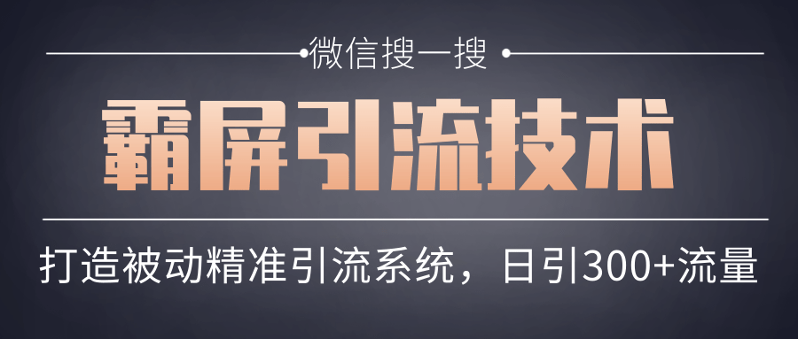 微信搜一搜霸屏引流技术，打造被动精准引流系统，轻松日引300+流量-网创资源社