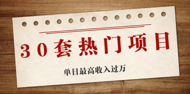 30套热门项目：单日最高收入过万 (网赚项目、朋友圈、涨粉套路、抖音、快手)等-网创资源社