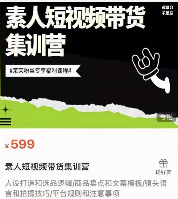 夜草与千里马素人短视频带货集训营，薛辉团队价值599-网创资源社