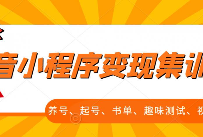 抖音小程序变现集训课，养号、起号、书单、趣味测试、视频剪辑，全套流程-网创资源社