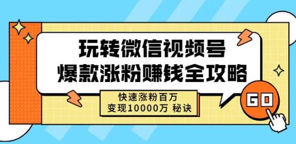 玩转微信视频号爆款涨粉赚钱全攻略，快速涨粉百万变现万元秘诀-网创资源社