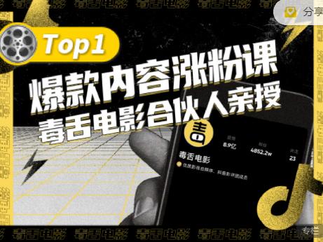 【毒舌电影合伙人亲授】抖音爆款内容涨粉课，5000万抖音大号首次披露涨粉机密-网创资源社