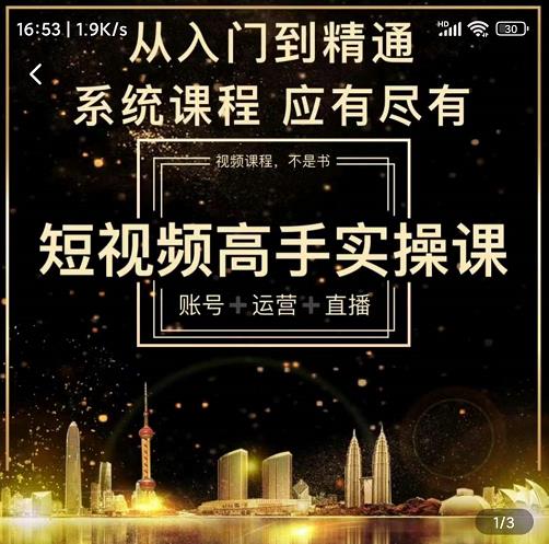 短视频高手实操课：账号+运营+直播，从入门到精通，系统课程，应有尽有-网创资源社