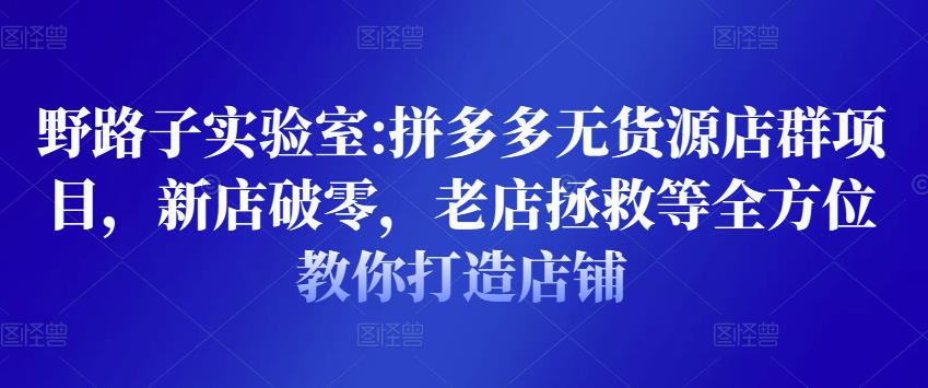 野路子实验室:拼多多无货源店群项目，新店破零，老店拯救等全方位教你打造店铺-网创资源社