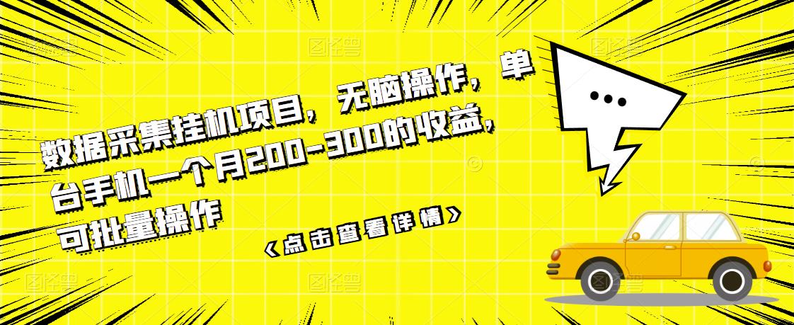 数据采集挂机项目，无脑操作，单台手机一个月200-300的收益，可批量操作-网创资源社