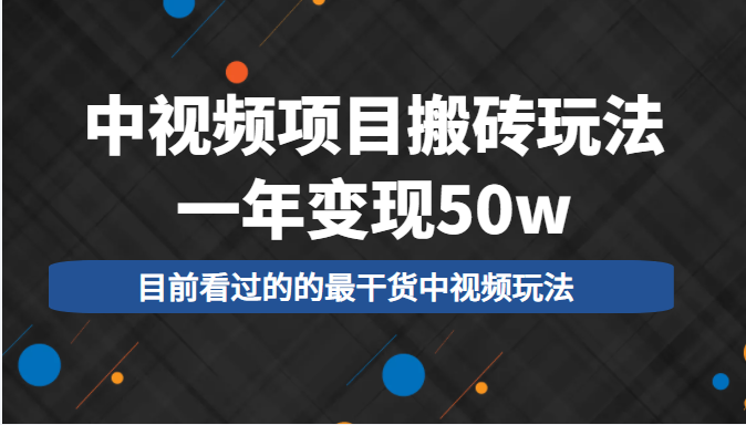 中视频项目搬砖玩法，一年变现50w，目前看过的的最干货中视频玩法-网创资源社