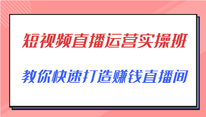 短视频直播运营实操班，直播带货精细化运营实操，教你快速打造赚钱直播间-网创资源社