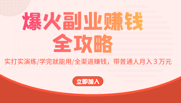 爆火副业赚钱全攻略：实打实演练/学完就能用/全渠道赚钱，带普通人月入３万元-网创资源社