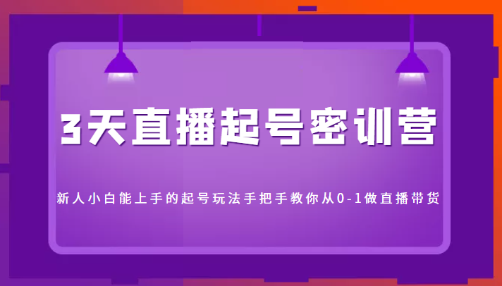 3天直播起号密训营，新人小白能上手的起号玩法，手把手教你从0-1做直播带货-网创资源社