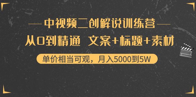 中视频二创解说训练营：从0到精通 文案+标题+素材、月入5000到5W-网创资源社