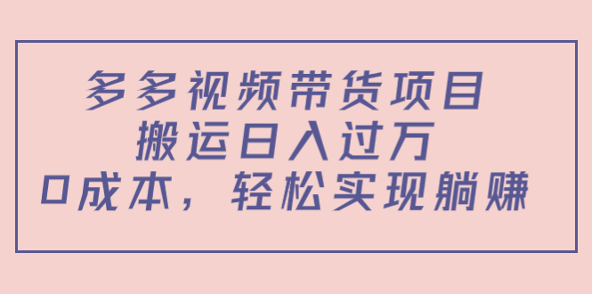 多多视频带货项目，搬运日入过万，0成本，轻松实现躺赚（教程+软件）-网创资源社