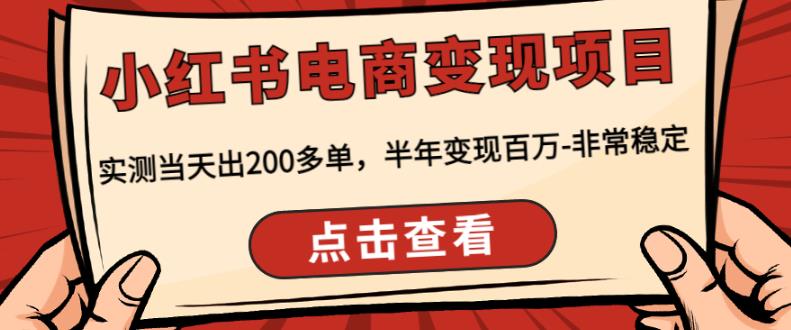 顽石·小红‬书电商变现项目，实测当天出200多单，半年变现百万，非常稳定-网创资源社