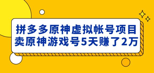 外面卖2980的拼多多原神虚拟帐号项目：卖原神游戏号5天赚了2万-网创资源社