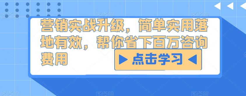 营销实战升级，简单实用落地有效，帮你省下百万咨询费用-网创资源社