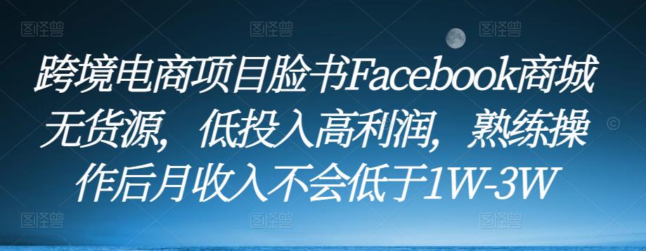 跨境电商项目脸书Facebook商城无货源，低投入高利润，熟练操作后月收入不会低于1W-3W-网创资源社