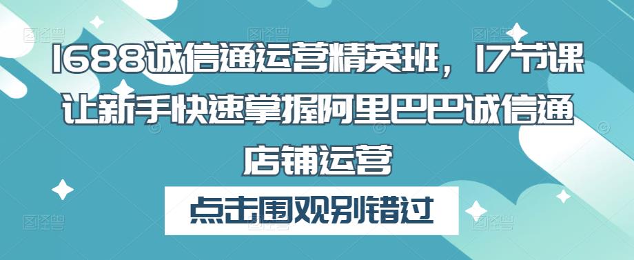 1688诚信通运营精英班，17节课让新手快速掌握阿里巴巴诚信通店铺运营-网创资源社