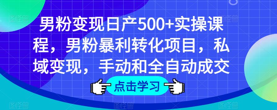 男粉变现日产500+实操课程，男粉暴利转化项目，私域变现，手动和全自动成交-网创资源社