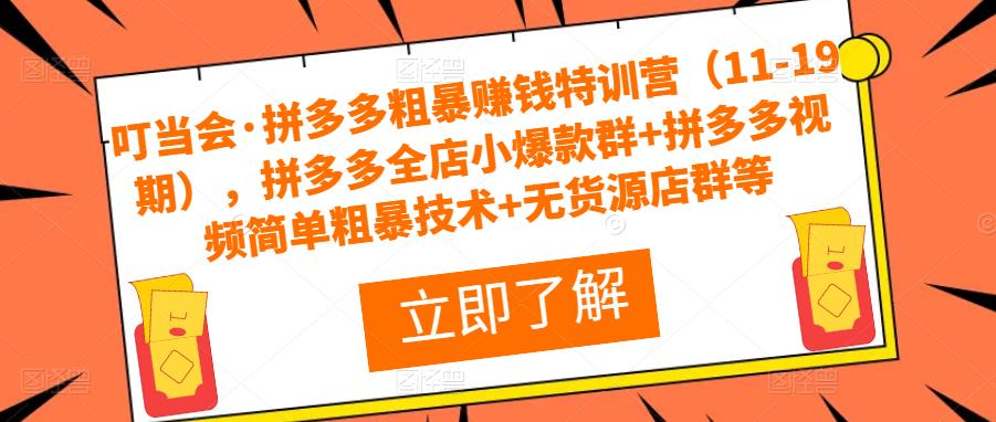 叮当会·拼多多粗暴赚钱特训营（11-19期），拼多多全店小爆款群+拼多多视频简单粗暴技术+无货源店群等-网创资源社