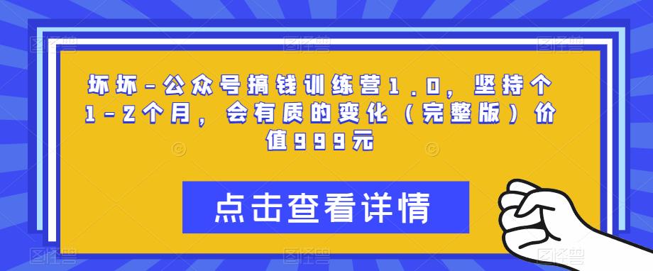 坏坏-公众号搞钱训练营1.0，坚持个1-2个月，会有质的变化（完整版）价值999元-网创资源社