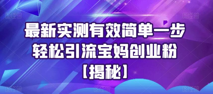 最新实测有效简单一步轻松引流宝妈创业粉【揭秘】-网创资源社