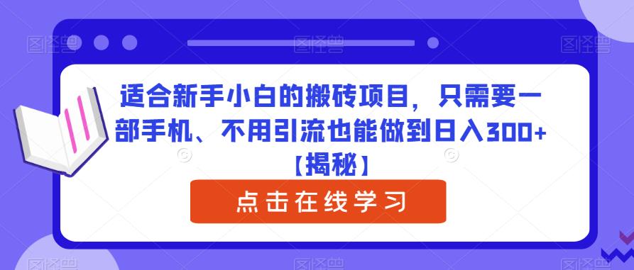 适合新手小白的搬砖项目，只需要一部手机、不用引流也能做到日入300+【揭秘】-网创资源社