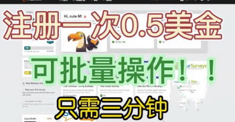 国外项目注册一次0.5美金，只需三分钟无脑操作，可批量同时放大操作，小白工作室福利【揭秘】-网创资源社