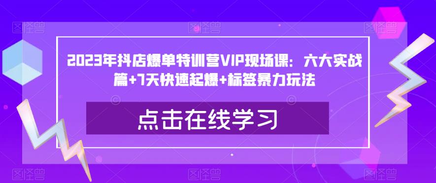 2023年抖店爆单特训营VIP现场课：六大实战篇+7天快速起爆+标签暴力玩法-网创资源社