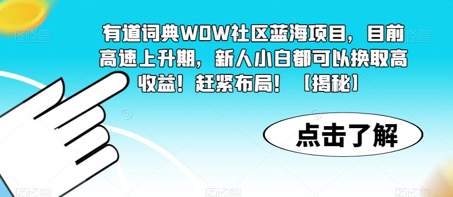 有道词典WOW社区蓝海项目，目前高速上升期，新人小白都可以换取高收益！赶紧布局！【揭秘】-网创资源社