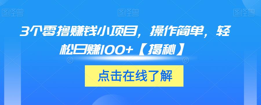 3个零撸赚钱小项目，操作简单，轻松日赚100+【揭秘】-网创资源社