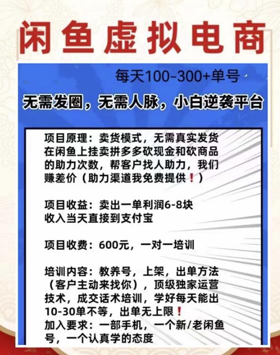 外边收费600多的闲鱼新玩法虚似电商之拼多多助力项目，单号100-300元-网创资源社