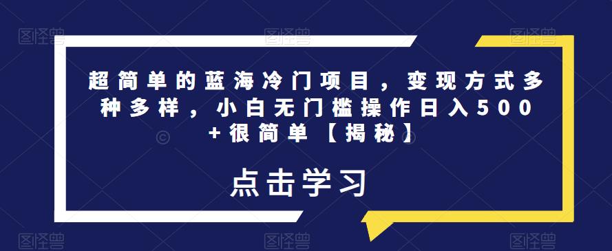 超简单的蓝海冷门项目，变现方式多种多样，小白无门槛操作日入500+很简单【揭秘】-网创资源社