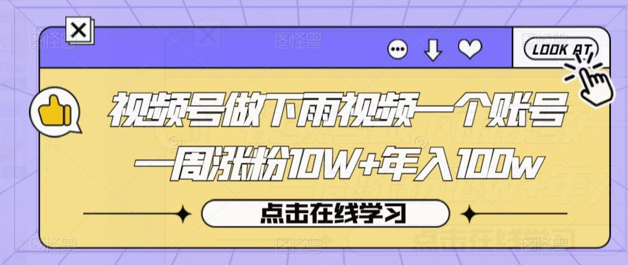 视频号做下雨视频一个账号一周涨粉10W+年入100w【揭秘】-网创资源社