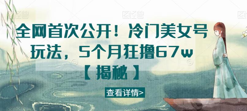 全网首次公开！冷门美女号玩法，5个月狂撸67w【揭秘】-网创资源社