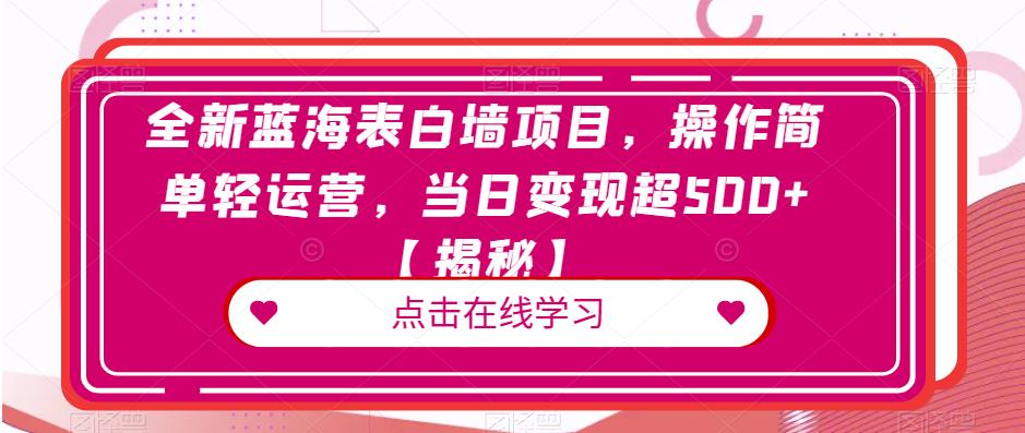 全新蓝海表白墙项目，操作简单轻运营，当日变现超500+【揭秘】-网创资源社