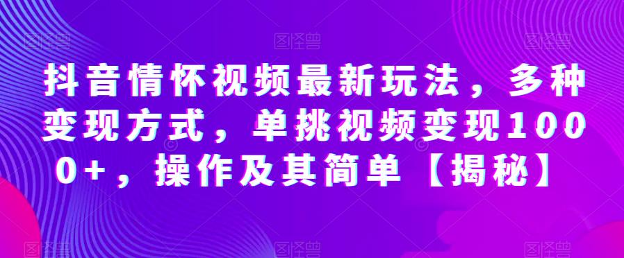 抖音情怀视频最新玩法，多种变现方式，单挑视频变现1000+，操作及其简单【揭秘】-网创资源社