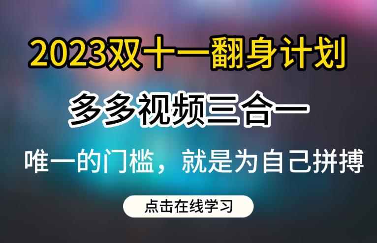 2023双十一翻身计划，多多视频带货三合一玩法教程【揭秘】-网创资源社