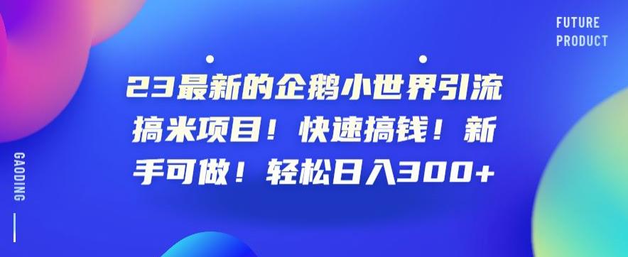 23最新的企鹅小世界引流搞米项目！快速搞钱！新手可做！轻松日入300+【揭秘】-网创资源社