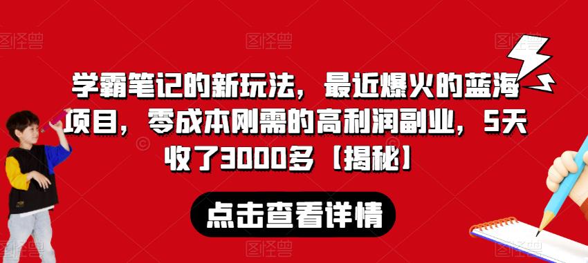 学霸笔记的新玩法，最近爆火的蓝海项目，零成本刚需的高利润副业，5天收了3000多【揭秘】-网创资源社