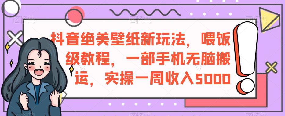 抖音绝美壁纸新玩法，喂饭级教程，一部手机无脑搬运，实操一周收入5000【揭秘】-网创资源社