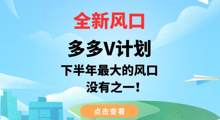 全新风口，多多V计划，下半年最大的风口项目，没有之一【揭秘】-网创资源社