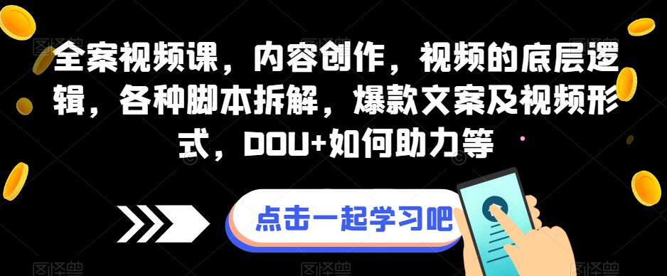 全案视频课，内容创作，视频的底层逻辑，各种脚本拆解，爆款文案及视频形式，DOU+如何助力等-网创资源社