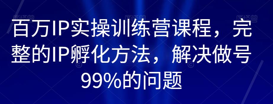 百万IP实操训练营课程，完整的IP孵化方法，解决做号99%的问题-网创资源社