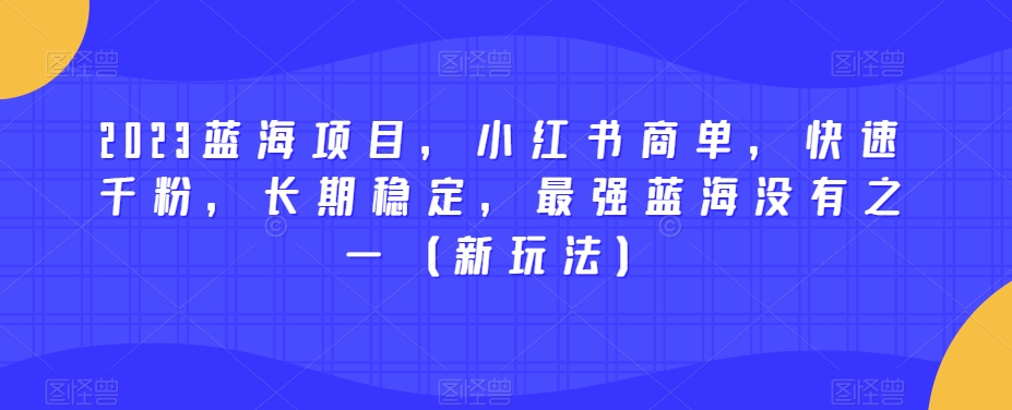 2023蓝海项目，小红书商单，快速千粉，长期稳定，最强蓝海没有之一（新玩法）-网创资源社