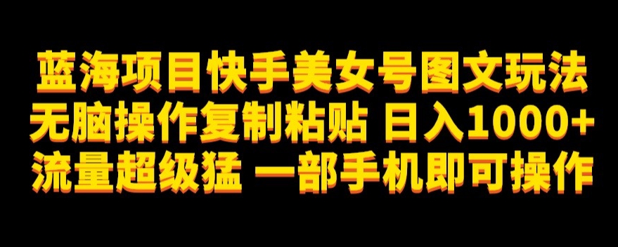 蓝海项目快手美女号图文玩法，无脑操作复制粘贴，日入1000+流量超级猛一部手机即可操作【揭秘】-网创资源社