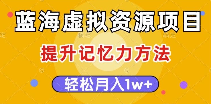 蓝海虚拟资源项目，提升记忆力方法，多种变现方式，轻松月入1w+【揭秘】-网创资源社